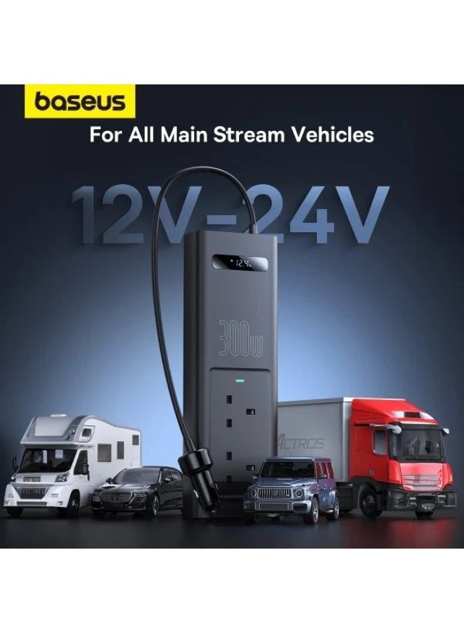 بيسوس توصيلة سيارة بيسوس بقوة 300 واط و 220 فولت عبر الولاعة او بطارية السيارة بمنفذين تايب سي ومنفذ USB ومنفذين طاقة - اسود - Image 5